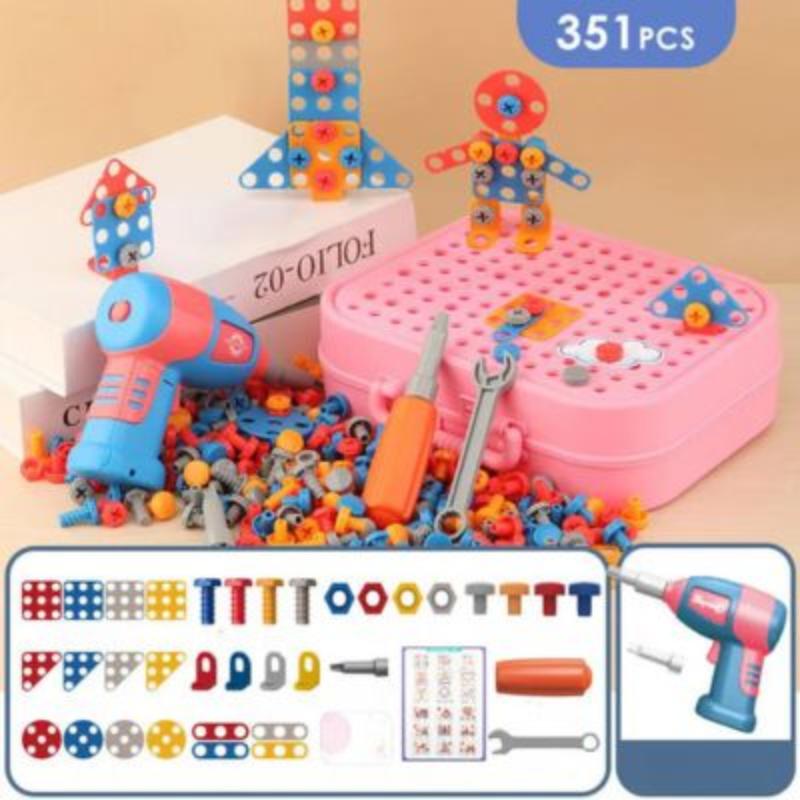 Ce kit de construction rose, comprenant 351 pièces et une perceuse électrique sécurisée, est parfait pour les petites créatrices. Les filles adoreront assembler les pièces multicolores et développer leurs compétences tout en s'amusant.