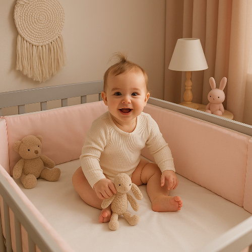 tour-de-lit-pare-choc-bebe-adorable-assis-dans-son-lit